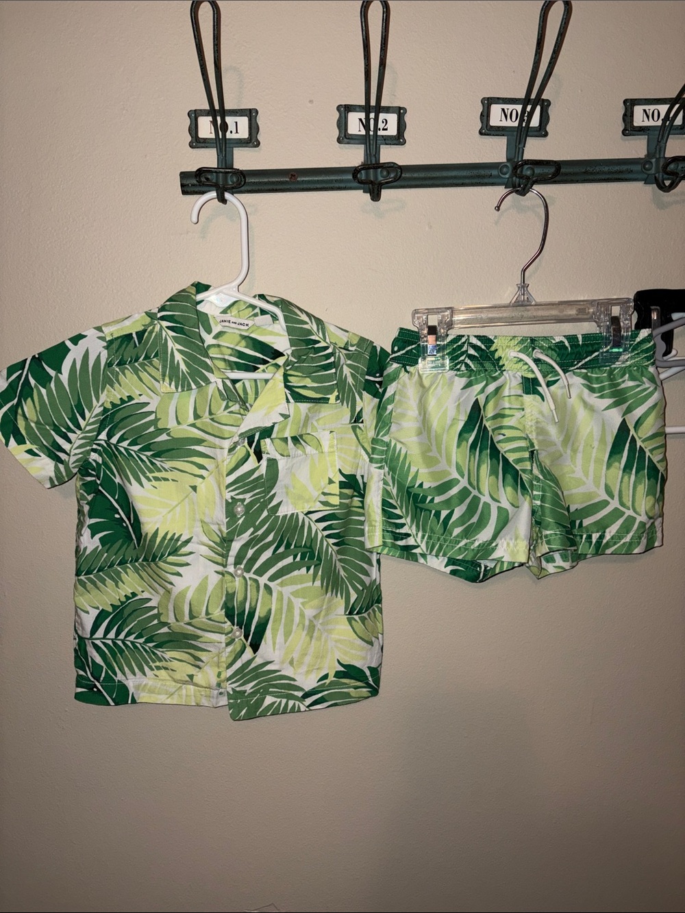 Janie and Jack Green Tropical Leaf swim Set